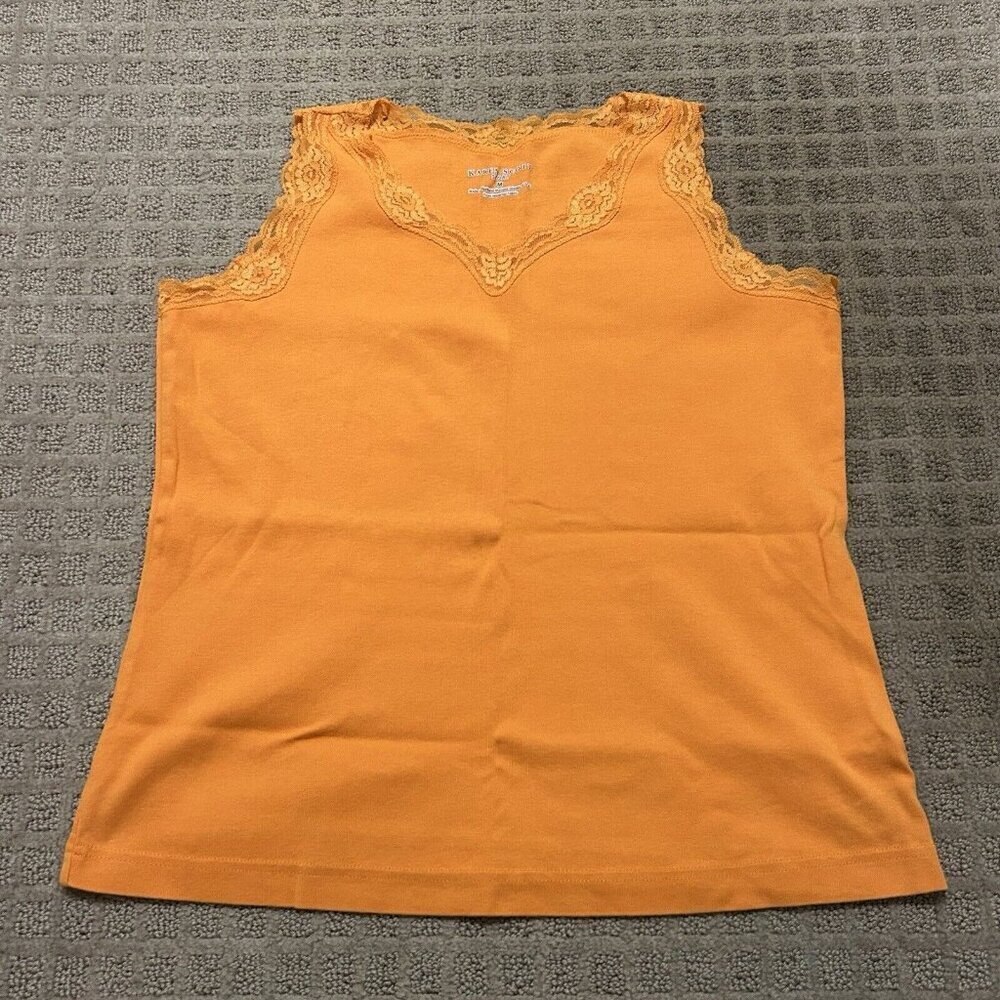 Y2K Retro Karen Scott Sport Womens Tank Top Shirt Size Medium M Orange Lace